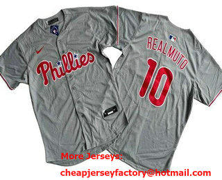 Men's Philadelphia Phillies #10 JT Realmuto Gray Limited Cool Base Jersey