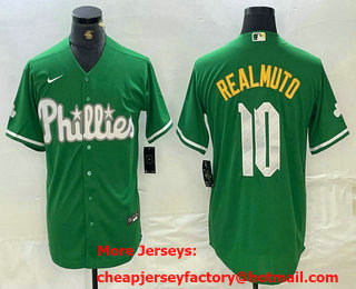 Men's Philadelphia Phillies #10 JT Realmuto Kelly Green Cool Base Jersey