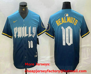 Men's Philadelphia Phillies #10 JT Realmuto Number Blue 2024 City Connect Limited Stitched Jersey 02