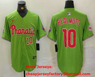 Men's Philadelphia Phillies #10 JT Realmuto Number Green With Patch Stitched Cool Base Nike Jersey