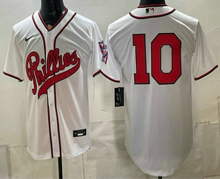 Men's Philadelphia Phillies #10 JT Realmuto White 2026 Field of Dreams Stadium Stitched Jersey