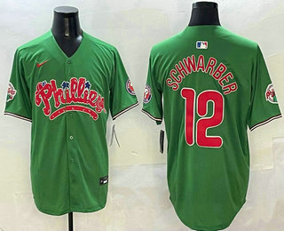 Men's Philadelphia Phillies #12 Kyle Schwarber Green Fashion Cool Base Jersey