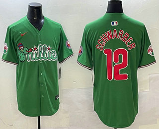 Men's Philadelphia Phillies #12 Kyle Schwarber Green Fashion Cool Base Jersey