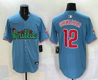 Men's Philadelphia Phillies #12 Kyle Schwarber Light Blue Fashion Limited Jersey