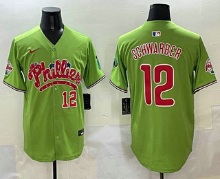 Men's Philadelphia Phillies #12 Kyle Schwarber Light Green Fashion Cool Base Jersey