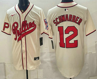 Men's Philadelphia Phillies #12 Kyle Schwarber Name Cream 2026 Field of Dreams Stadium Stitched Jersey