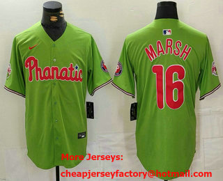 Men's Philadelphia Phillies #16 Brandon Marsh Green With Patch Stitched Cool Base Nike Jersey