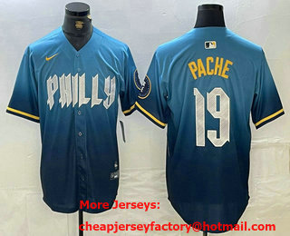 Men's Philadelphia Phillies #19 Cristian Pache Blue 2024 City Connect Limited Stitched Jersey