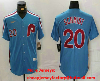 Men's Philadelphia Phillies #20 Mike Schmidt Number Light Blue Cooperstown Cool Base Jersey