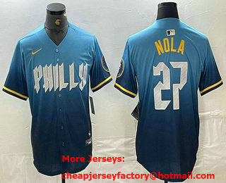 Men's Philadelphia Phillies #27 Aaron Nola Blue 2024 City Connect Limited Stitched Jersey