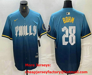 Men's Philadelphia Phillies #28 Alec Bohm Blue 2024 City Player Number Cool Base Stitched Jersey
