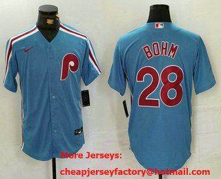 Men's Philadelphia Phillies #28 Alec Bohm Light Blue Cooperstown Cool Base Jersey