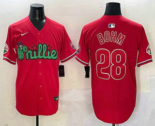 Men's Philadelphia Phillies #28 Alec Bohm Red Fashion Cool Base Jersey