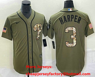 Men's Philadelphia Phillies #3 Bryce Harper Green Salute to Service Cool Base Stitched Nike Jersey