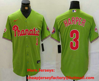 Men's Philadelphia Phillies #3 Bryce Harper Green Stitched Cool Base Nike Jersey