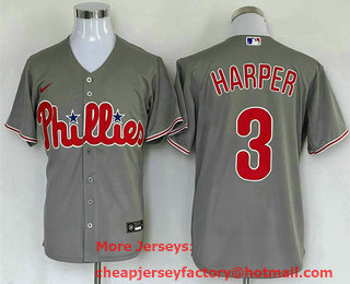 Men's Philadelphia Phillies #3 Bryce Harper Gray Stitched MLB Cool Base Nike Jersey