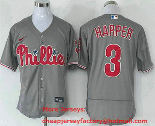 Men's Philadelphia Phillies #3 Bryce Harper Grey Stitched MLB Flex Base Nike Jersey