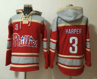 Men's Philadelphia Phillies #3 Bryce Harper Red Stitched MLB Baseball Hoodie