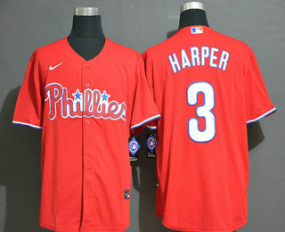Men's Philadelphia Phillies #3 Bryce Harper Red Stitched MLB Flex Base Nike Jersey