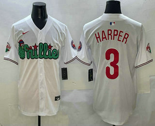 Men's Philadelphia Phillies #3 Bryce Harper White Fashion Cool Base Jersey