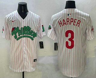 Men's Philadelphia Phillies #3 Bryce Harper White Pinstripe Fashion Cool Base Jersey
