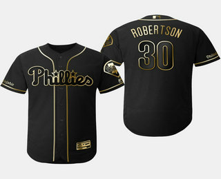 Men's Philadelphia Phillies #30 David Robertson Black Gold Stitched MLB Flex Base Jersey