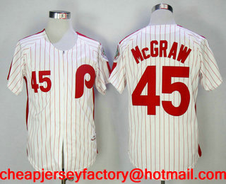 Men's Philadelphia Phillies #45 Tug McGraw White 1983 Throwback Stitched MLB Cooperstown Collection Jersey By Mitchell & Ness
