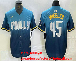 Men's Philadelphia Phillies #45 Zack Wheeler Blue 2024 City Cool Base Stitched Jersey