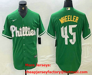 Men's Philadelphia Phillies #45 Zack Wheeler Kelly Green Cool Base Jersey