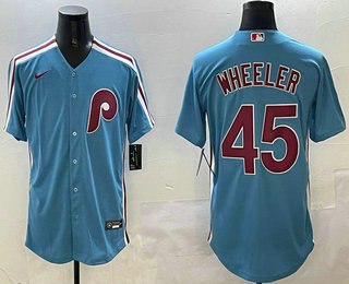 Men's Philadelphia Phillies #45 Zack Wheeler Light Blue Cooperstown Cool Base Jersey