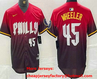 Men's Philadelphia Phillies #45 Zack Wheeler Red 2024 City Player Number Cool Base Jersey