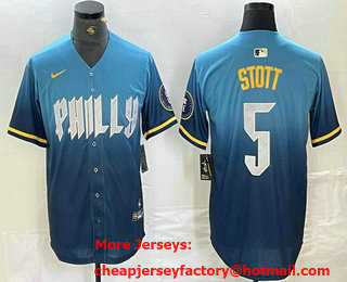 Men's Philadelphia Phillies #5 Bryson Stott Blue 2024 City Cool Base Stitched Jersey