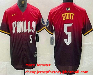 Men's Philadelphia Phillies #5 Bryson Stott Red 2024 City Player Number Cool Base Jersey