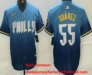 Men's Philadelphia Phillies #55 Ranger Suarez Blue 2024 City Cool Base Jersey