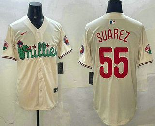 Men's Philadelphia Phillies #55 Ranger Suarez Cream Fashion Cool Base Jersey