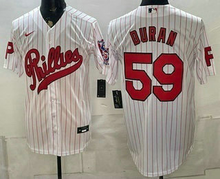 Men's Philadelphia Phillies #59 Jhoan Duran White Pinstripe 2026 Field of Dreams Stadium Stitched Jersey