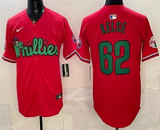 Men's Philadelphia Phillies #62 Jason Kelce Red Limited Stitched Jersey
