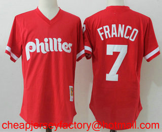 Men's Philadelphia Phillies #7 Maikel Franco Red Throwback Mesh Batting Practice Stitched MLB Mitchell & Ness Jersey