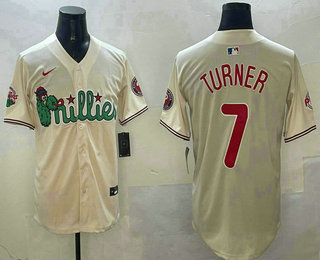 Men's Philadelphia Phillies #7 Trea Turner Cream Fashion Cool Base Jersey