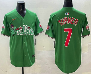 Men's Philadelphia Phillies #7 Trea Turner Green Fashion Cool Base Jersey