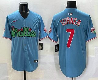 Men's Philadelphia Phillies #7 Trea Turner Light Blue Fashion Limited Jersey