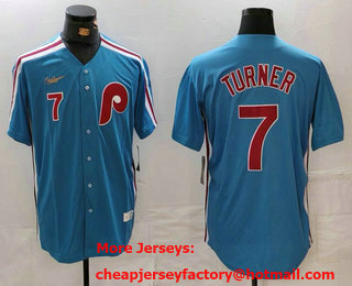 Men's Philadelphia Phillies #7 Trea Turner Number Blue Cooperstown Throwback Cool Base Nike Jersey