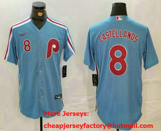 Men's Philadelphia Phillies #8 Nick Castellanos Number Light Blue Cooperstown Cool Base Jersey