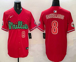 Men's Philadelphia Phillies #8 Nick Castellanos Red Fashion Cool Base Jersey