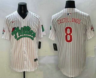 Men's Philadelphia Phillies #8 Nick Castellanos White Pinstripe Fashion Cool Base Jersey