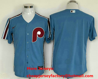 Men's Philadelphia Phillies Blank Blue Cooperstown Cool Base Nike Jersey