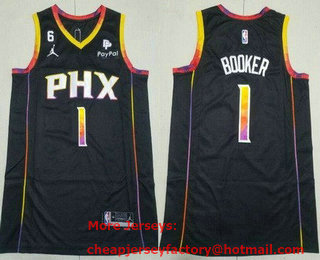 Men's Phoenix Suns #1 Devin Booker Black 2022 Statement 6 Patch Icon Sponsor Swingman Jersey