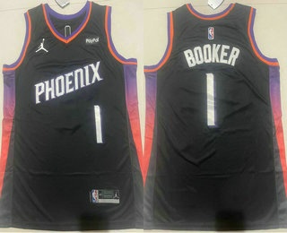 Men's Phoenix Suns #1 Devin Booker Black 2025 Statement Sponsor Swingman Jersey