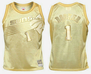 Men's Phoenix Suns #1 Devin Booker Golden Hardwood Classics Soul Swingman Throwback Limited Jersey