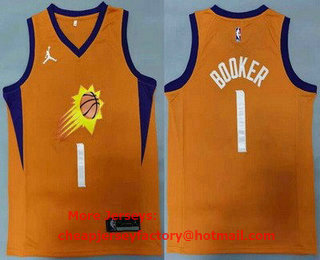 Men's Phoenix Suns #1 Devin Booker NEW Orange 2020 Brand Jordan Swingman Stitched NBA Jersey